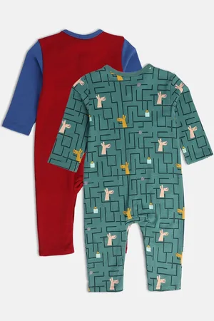 MINI KLUB Infants Boys Pack Of 2 Printed Pure Cotton Rompers