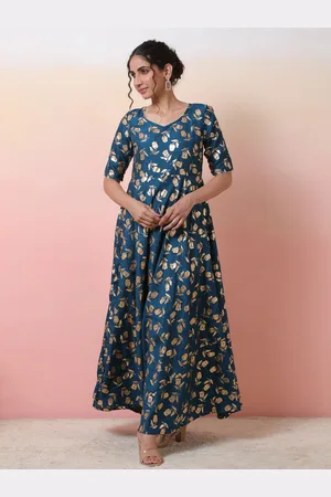 Sangria Floral Printed Maxi Ethnic Dress