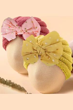 Baby Moo Kids Set of 2 Woollen Beanie With Bow Embellished