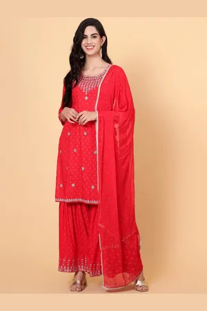 Bani Women Floral Embroidered Thread Work Pure Cotton A-Line Kurta With Sharara & Dupatta