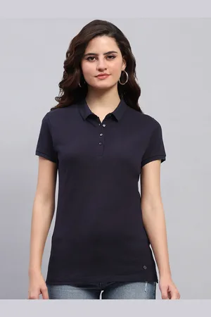 Monte Carlo Women Polo Collar Indigo T-shirt