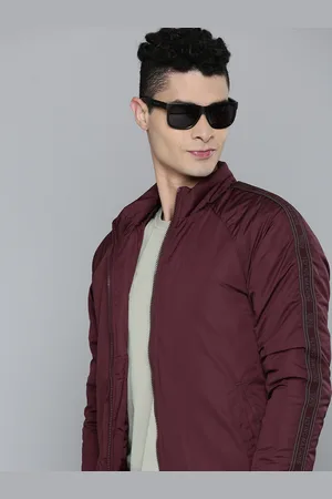 Flying Machine Men Maroon Back Brand Logo Self Design Insulator Bomber Jacket