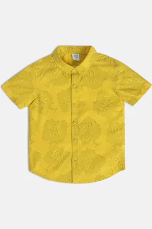 MINI KLUB Boys Classic Typography Printed Spread Collar Cotton Casual Shirt