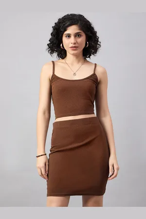 Roadster The Lifestyle Co. Brown Sleeveless Shoulder Straps Top With Skirt & Blazer