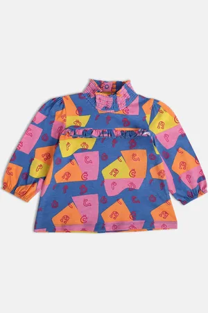 MINI KLUB Infant Girls Typography Printed Ruffled Pure Cotton Top
