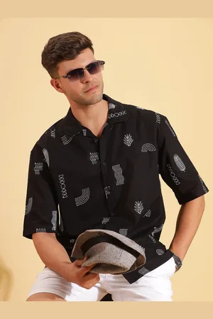HERE&NOW Spread Collar Relaxed Fit Printed Cotton Casual Shirt