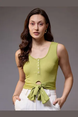 KASSUALLY Women Scoop Neck Solid Crop Top