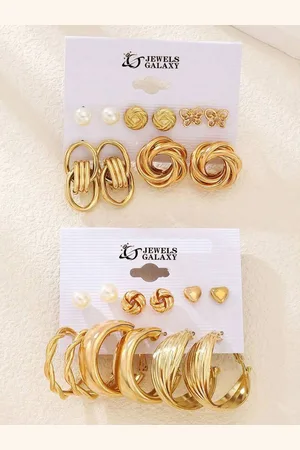 Jewels Galaxy Set Of 11 Gold-Plated Contemporary Studs Earrings
