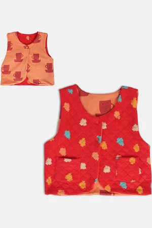 MINI KLUB Girls Abstract Printed Lightweight Reversible Crop Quilted Jacket