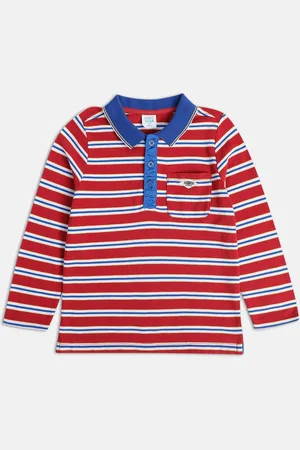 MINI KLUB Boys Striped Polo Collar Cotton T-shirt