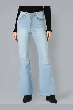 Flying Machine Women Ultra Wide Flared Mid-Rise Clean Look Light Fade Stretchable Jeans