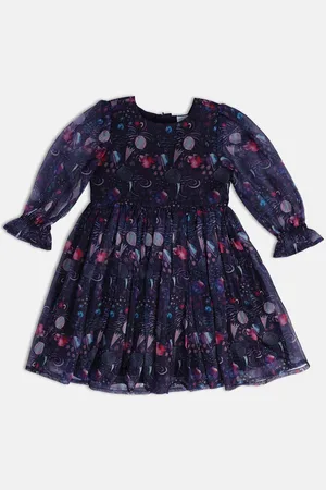 MINI KLUB Girls Graphic Printed Fit & Flare Cotton Dress