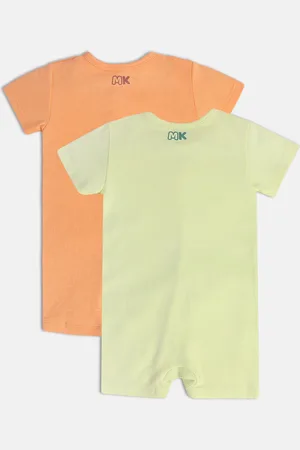 MINI KLUB Infant Boys Pack Of 2 Printed Pure Cotton Rompers