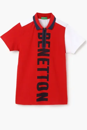 Benetton Boys Typography Polo Collar Short Sleeves Pure Cotton T-shirt