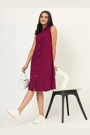 CHARMGAL Striped Sleeveless Shirt Dress