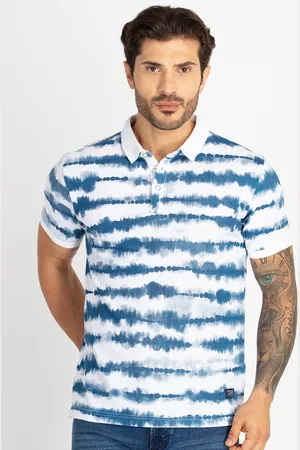 Status Quo Men Striped Polo Collar Pockets T-shirt