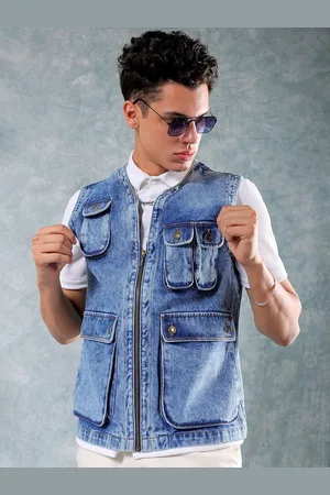 The Indian Garage Co Washed Collarless Pure Cotton Denim Jacket