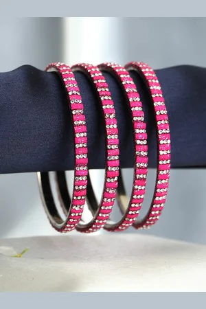 Adwitiya Collection Set of 4 Rhodium-Plated Stone-Studded Bangles