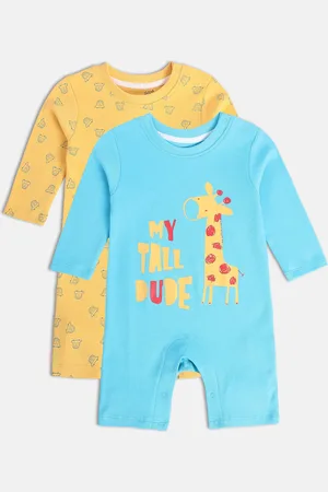 MINI KLUB Infant Boys Pack Of 2 Conversational Printed Pure Cotton Rompers
