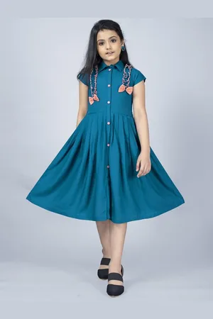 BAESD Girls Cap Sleeves Bow Detail Shirt Midi Dress
