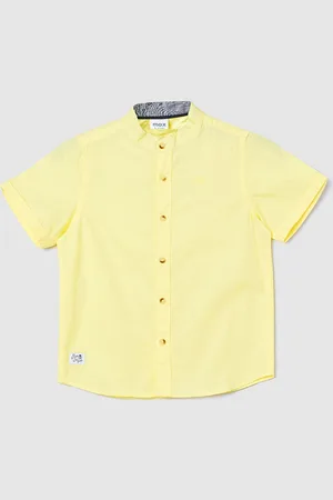 Max Collection Boys Band Collar Short Sleeves Cotton Casual Shirt