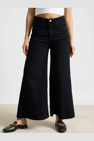 FREAKINS Women Wide Leg High-Rise Pure Cotton Jeans