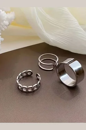 Jewels Galaxy Pack of 3 Silver-Plated Adjustable Finger Ring