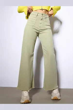 FREAKINS Women Khaki High-Rise Wide Leg Clean Look Jeans