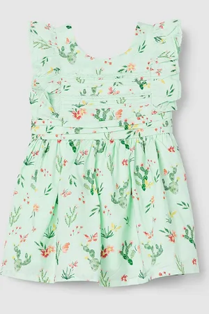 Max Collection Girls Floral Printed Flutter Sleeve Fit & Flare Dress