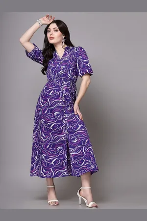 Aayu Printed V-neck puff sleeves A-line Midi Dress