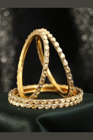 Adwitiya Collection Set Of 4 Gold-Plated Stone-Studded Bangles