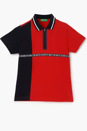 Benetton Boys Colourblocked Polo Collar Short Sleeves Pure Cotton T-shirt