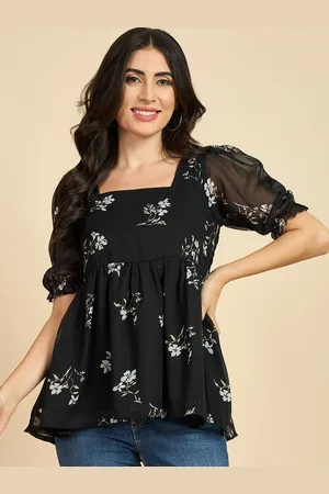 Azira Floral Printed Puff Sleeve Georgette Empire Top