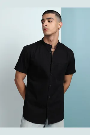 Ketch Men Mandarin Collar Half Sleeves Solid Casual Shirt