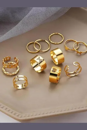 Jewels Galaxy Set Of 12 Gold Plated Stackable Adjustable Finger Rings