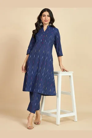 Azira Ikat Printed Mandarin Collar Regular Pure Cotton Straight Kurta With Palazzos