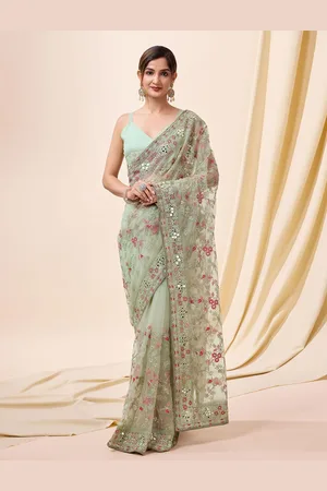 Trendmalls Embellished Embroidered Net Heavy Work Saree