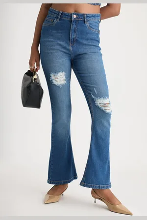 FREAKINS Women Bootcut High-Rise Mildly Distressed Light Fade Jeans