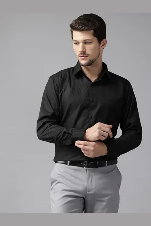 English Navy Men Slim Fit Textured Formal Shirt
