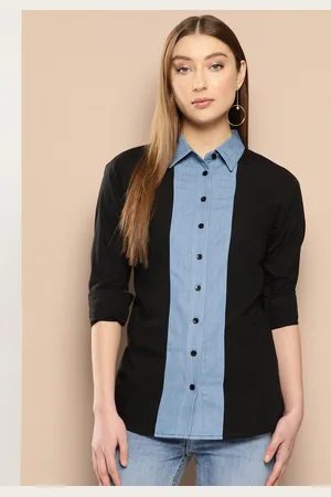 Chemistry Women Premium Colourblocked Denim Casual Shirt