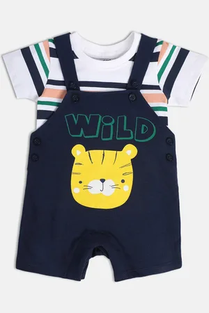 MINI KLUB Boys Striped Pure Cotton Dungaree With T-shirt