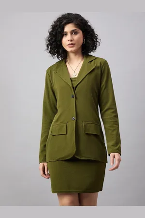 Roadster The Lifestyle Co Olive Green Shoulder Straps Top With Skirt & Blazers
