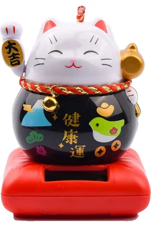COMICSENSE Kids Lucky Cat With Bell Waving Hand Solar Bobblehead Figures