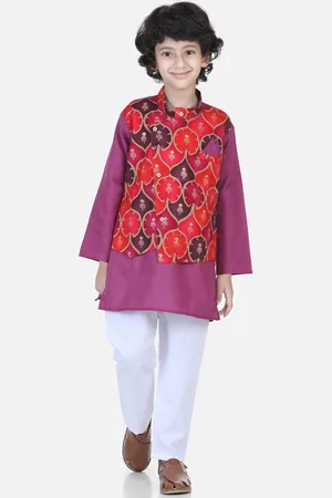 BownBee Boys Printed Mandarin Collar Long Sleeves Kurta with Pyjamas