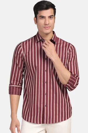 Blackberrys Spread Collar Long Sleeves Straight Slim Fit Cotton Striped Casual Shirt