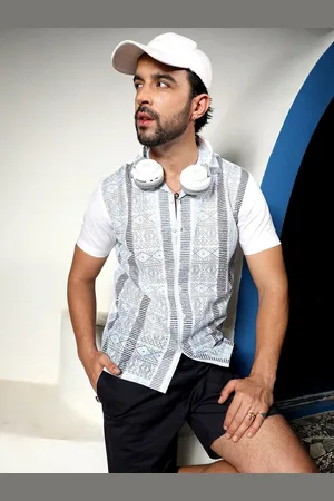 Campus Printed Spread Collar Short Sleeves Casual Shirt