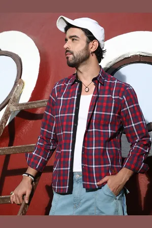 Campus Tartan Checked Spread Collar Long Sleeves Casual Shirt
