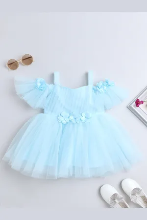 MANY FROCKS & Girls Self Design Shoulder Straps Embellished Net Fit & Flare Dress