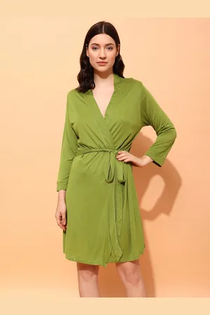 Clovia Green Open-Front Cotton Robe