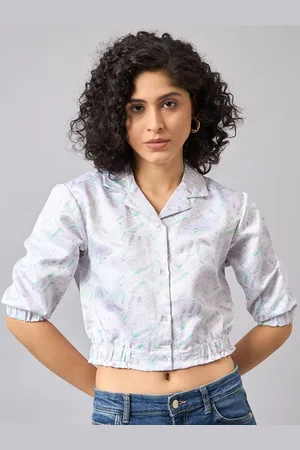 Roadster The Lifestyle Co. White Abstract Printed Cuffed Sleeves Satin Shirt Style Top